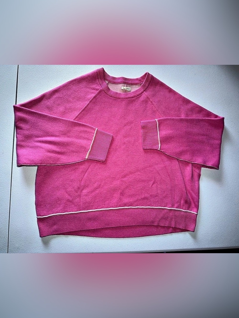Pilcro Anthropologie Oaklyn Cozy Crew-Neck Sweatshirt Pink Cropped Oversized M - Picture 2 of 8